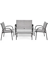 4 Pcs Patio Furniture Set Sofa Coffee Table Steel Frame Garden Deck