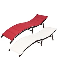 Costway 2PCS Patio Rattan Folding Lounge Chair Stackable Double Sided Cushion