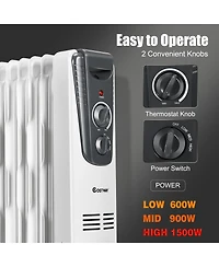 1500W Electric Oil Filled Radiator Space Heater 5.7 Fin Thermostat Room Radiant