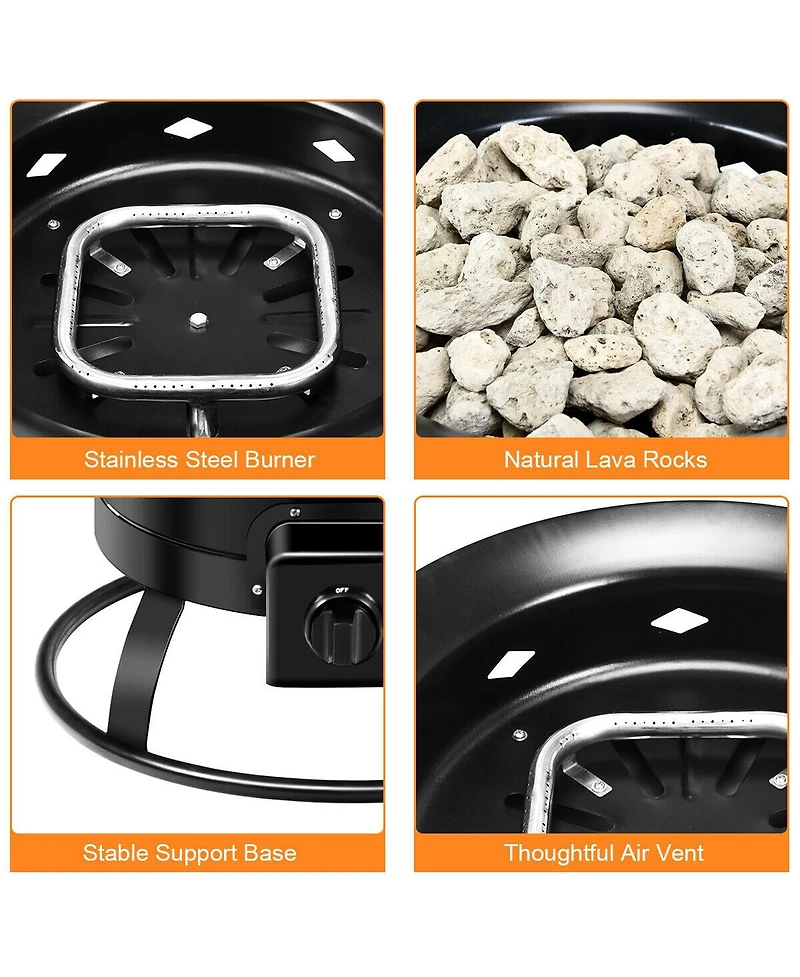Portable Fire Pit Outdoor 58,000 Btu Propane Patio Lava Rocks Camping Events