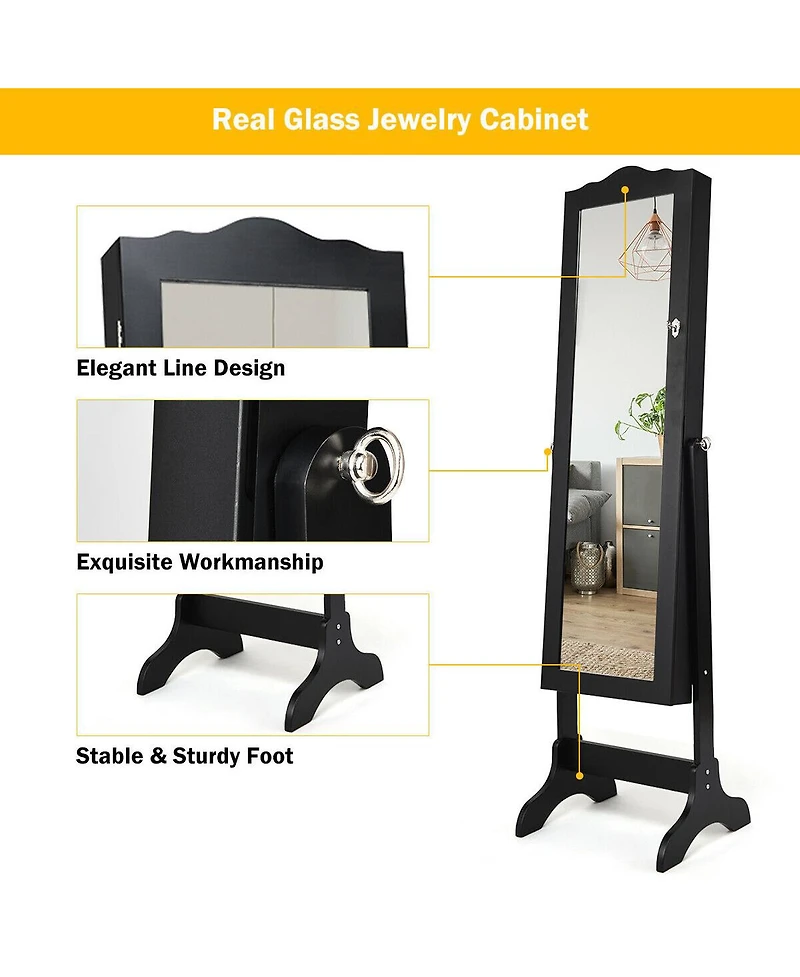 Mirrored Jewelry Cabinet Mirror Organizer Storage Box Stand