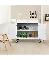 Costway Modern Rolling Kitchen Cart Island Wood Top Storage Trolley Cabinet Utility New White