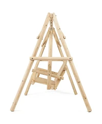 Costway A-Frame Wooden Porch Swing Outdoor garden rural Torched