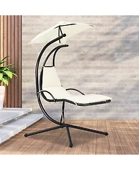 Costway Patio Hanging Hammock Chaise Lounge Chair with Canopy Cushion