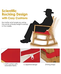 Costway Patio Rocking Chair Acacia Wood Armrest Cushioned Sofa Garden Deck