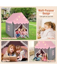 Kids Playhouse Tent Large Castle Fairy Tent Gift w/Star Lights Mat