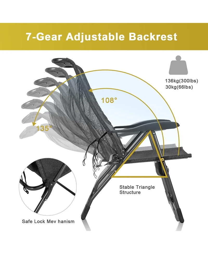 4PCS Patio Folding Dining Chair Ottoman Set Adjustable Back Camp