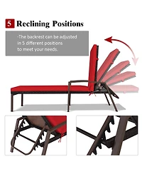 Costway Patio Rattan Lounge Chair Recliner Back Adjustable Cushioned Garden