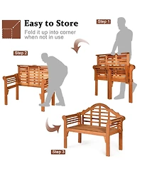 Costway 49'' Outdoor Folding Bench Eucalyptus Wood Backrest Armrest