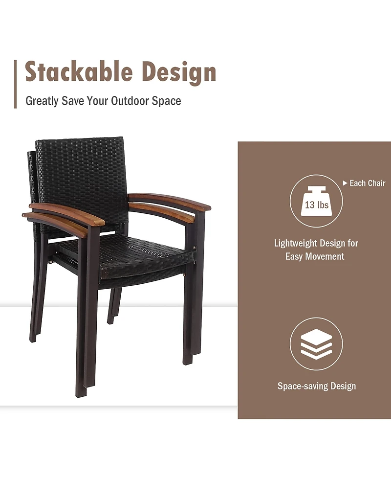 Costway Set of 4 Outdoor Patio Pe Rattan Dining Chairs Armrest Stackable Garden