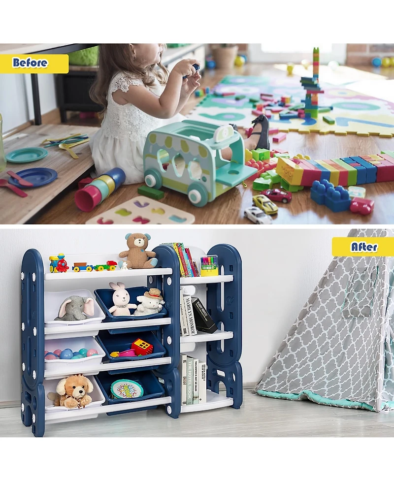 Kids Toy Storage Organizer w/ Bins & Multi-Layer Shelf for Bedroom Playroom