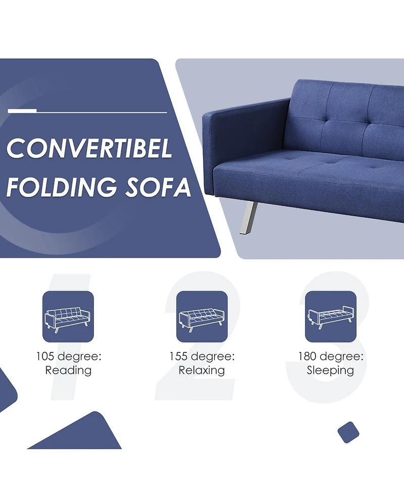 Convertible Futon Sofa Bed Folding Recliner Usb Ports&Power Strip