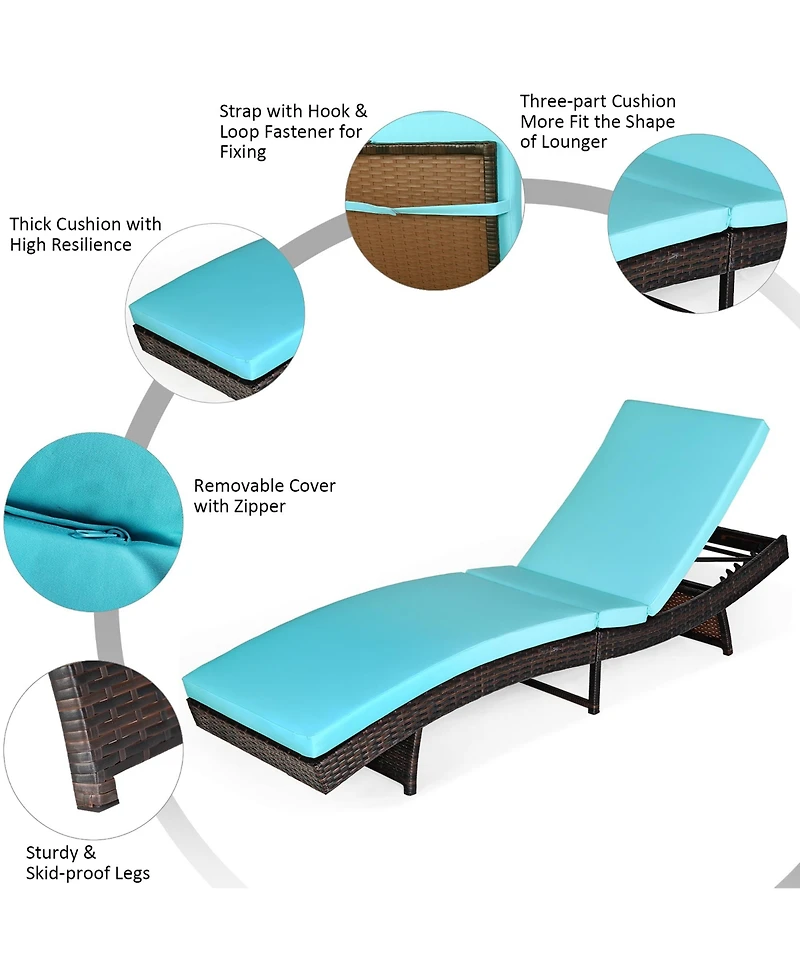 Costway Patio Rattan Folding Lounge Chair Chaise Adjustable