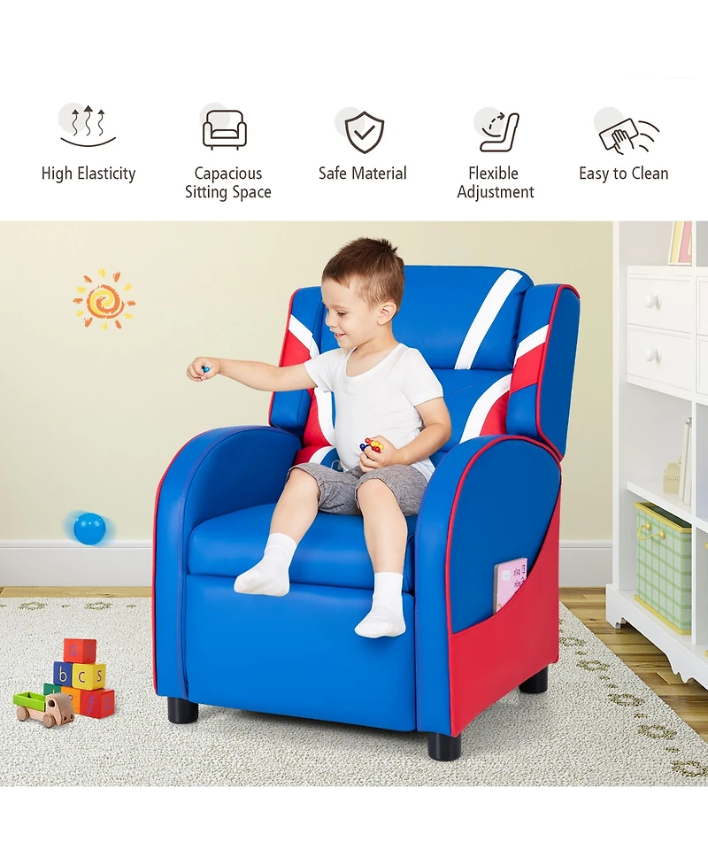 Kids Recliner Chair Gaming Sofa Pu Leather Armchair w/Side Pockets