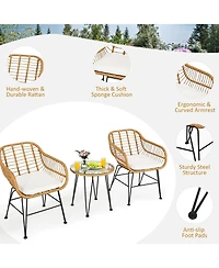 Vebreda 3 Pieces Rattan Furniture Set with Cushioned Chair Table