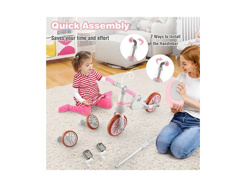 Kids Trike Bike 4-in-1 with Push Handle and Height-Adjustable Seat for Growing Kids