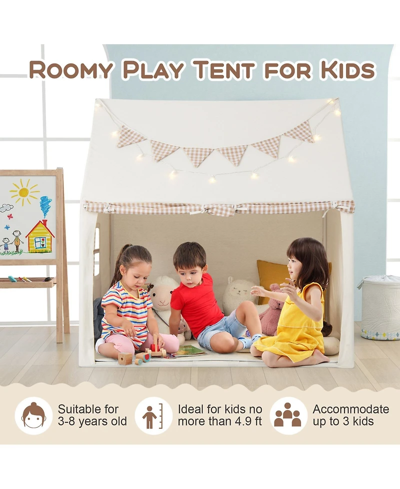 Slickblue Kids Play Tent Large Playhouse with Padded Mat and 2 Breathable Windows-Beige