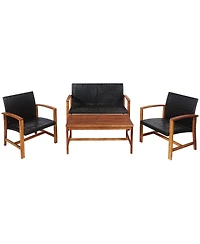 Gymax 4PCS Patio Conversation Set Outdoor Furniture Set w/ Acacia Wood Frame