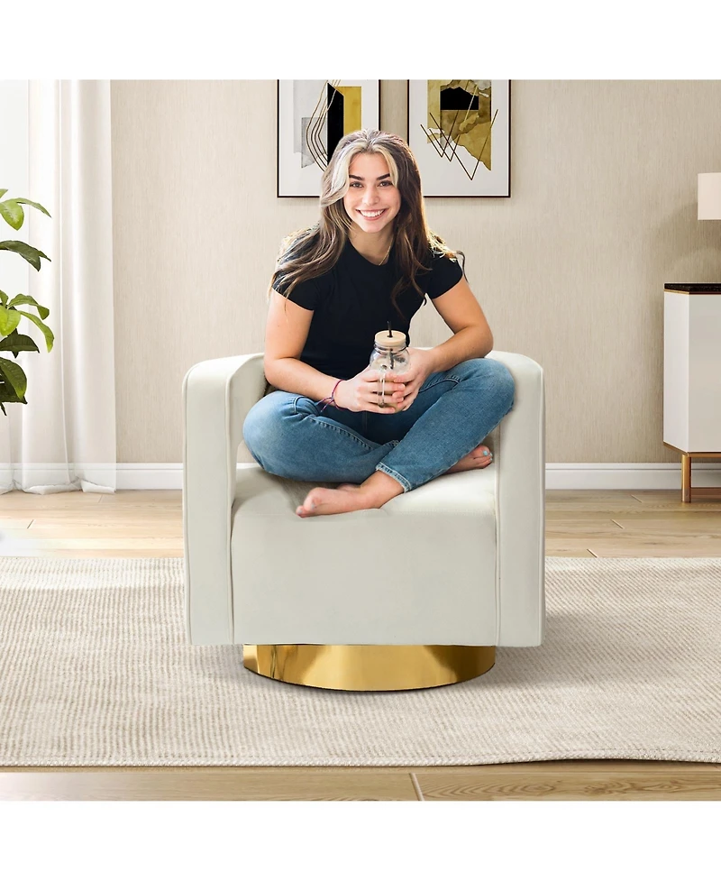 Carisa Contemporary Swivel Barrel Chair with Metal Base