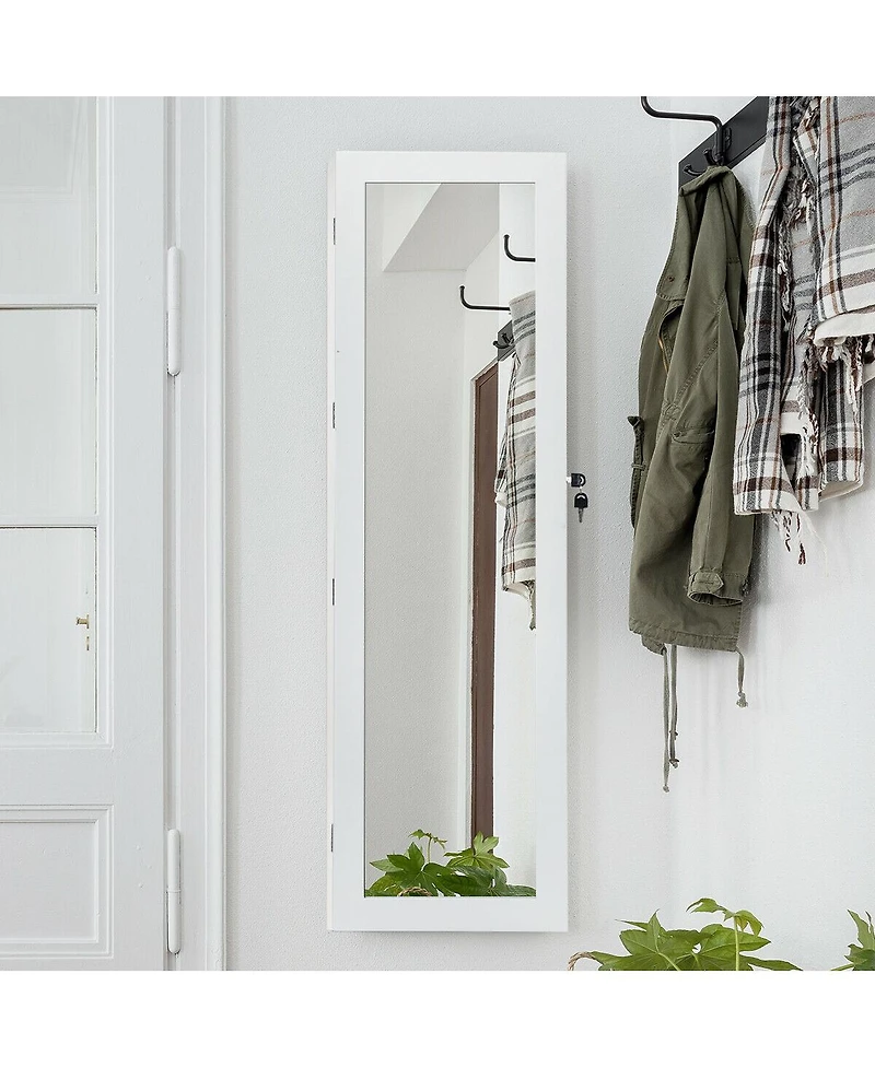 Door Mounted Lockable Mirrored Jewelry Cabinet with Led Lights