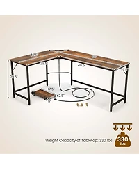 Costway L-shaped Gaming Desk Computer Desk with Cpu Stand Power Outlets