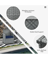 3PCS Patio Rattan Furniture Set Cushioned Sofa Armrest Garden