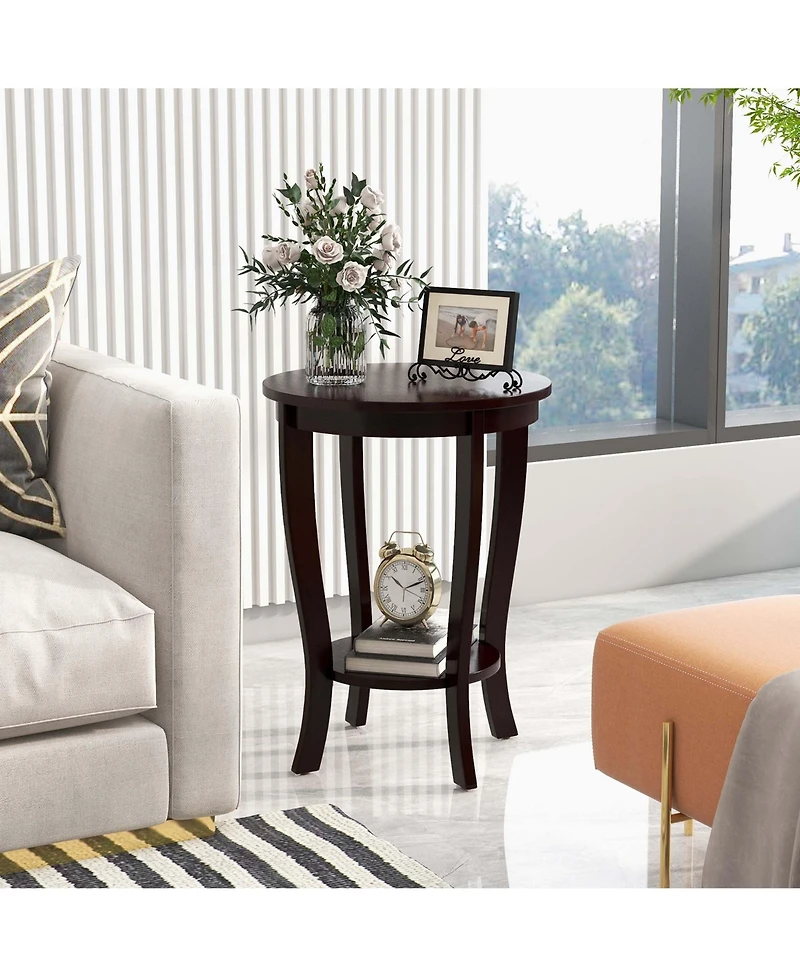2-Tier End Table 18'' Round Compact Sofa Side Nightstand with Storage Shelf