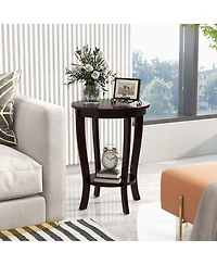 2-Tier End Table 18'' Round Compact Sofa Side Nightstand with Storage Shelf