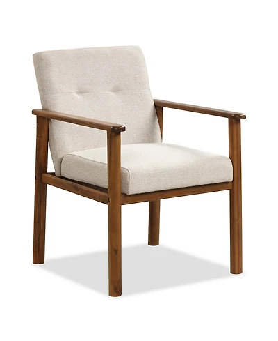 Modern Accent Chair Upholstered Linen Fabric Armchair with Solid Wood Legs