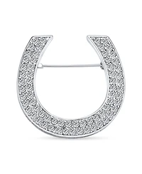 Bling Jewelry Large Western Fashion Statement Equestrian Cubic Zirconia Pave Cz Scarf Horseshoe Brooch Pin