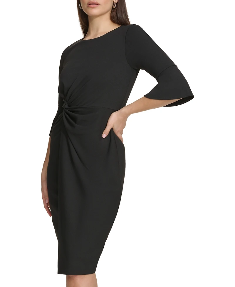 Women's Twist-Front Sheath Dress with Bell Sleeves