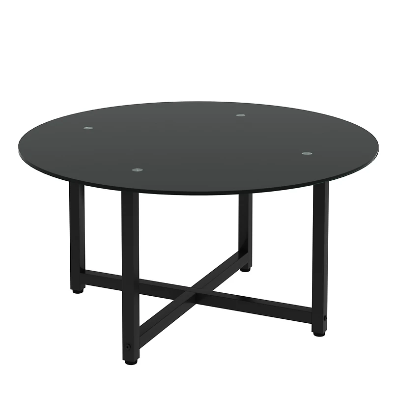 Simplie Fun 35.5 Round Whole Coffee Table, Clear Coffee Table, Modern Side Center Tables