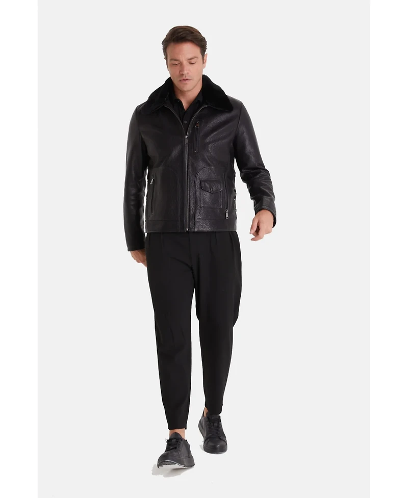 Furniq Uk Men's Leather Jacket, Black
