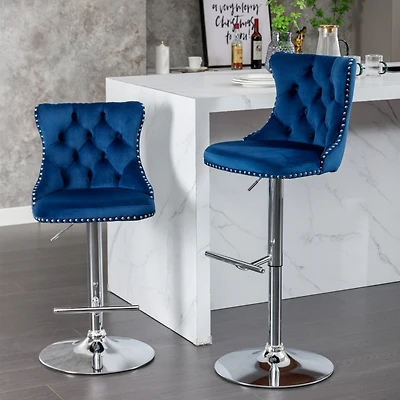 Simplie Fun Adjustable Swivel Velvet Bar Stools with Backs (Set of 2)