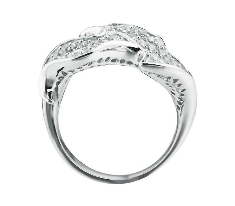 Suzy Levian New York Sterling Silver Cubic Zirconia Pave Leaf Ring