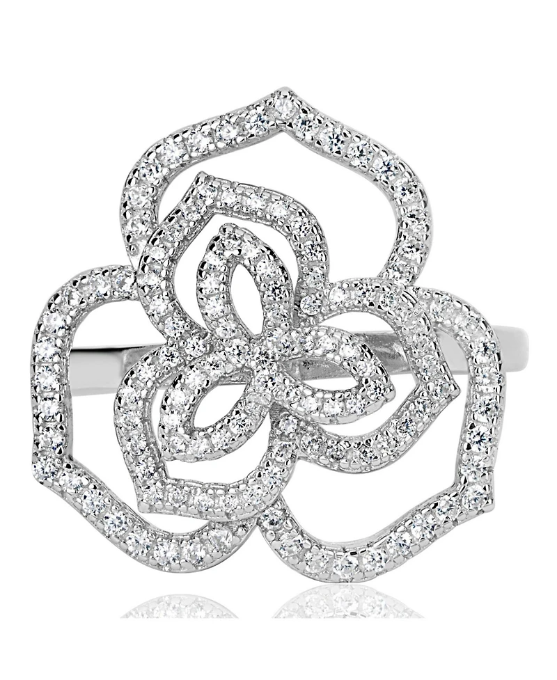 Suzy Levian Sterling Silver Cubic Zirconia Wild Flower Ring
