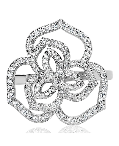 Suzy Levian Sterling Silver Cubic Zirconia Wild Flower Ring