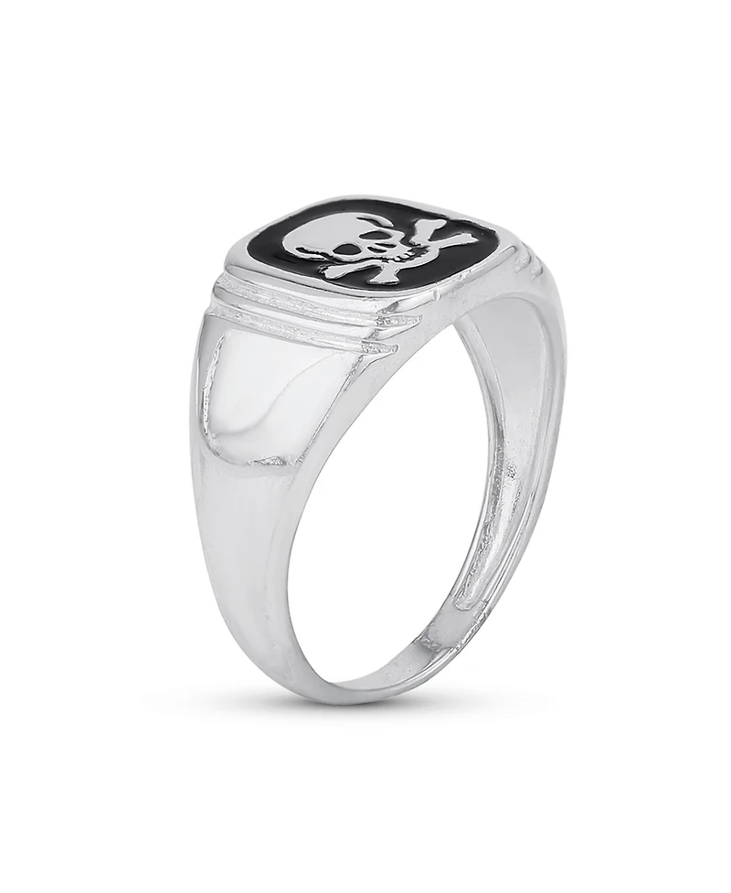 Bling Jewelry Elegant Statement Classic Flat Black Natural Onyx s Signet Skull Crossbones Ring Sterling Silver