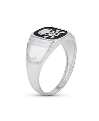 Bling Jewelry Elegant Statement Classic Flat Black Natural Onyx s Signet Skull Crossbones Ring Sterling Silver