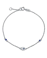 Bling Jewelry Tiny Minimalist Simple Evil Eye Charm Bracelet Cubic Zirconia Cz Sterling Silver Extender