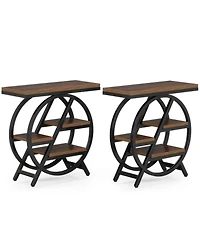 Tribesigns End Table Set of 2, 3-Tier Narrow Sofa Side Table with Storage for Living Room, Wood End Table with Geometric Metal Frame, Industrial Night