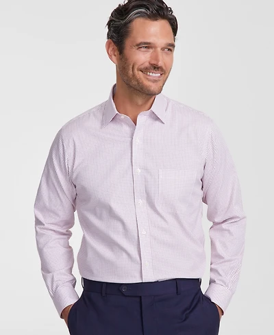 Men's Regular Fit Non-Iron Spread Collar Check Pinpoint Dress Shirt
