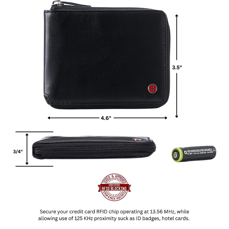 Alpine Swiss Men's Zipper Bifold Wallet for Men Women Rfid Protected Genuine Leather