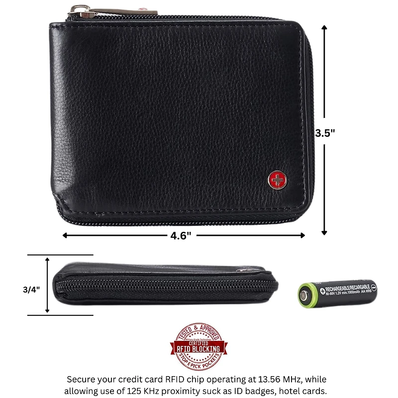 Alpine Swiss Zipper Bifold Wallet for Men Women Rfid Protected Genuine Leather