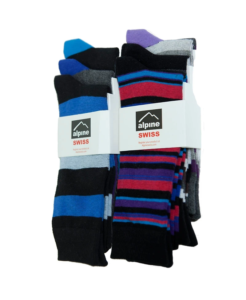 Alpine Swiss Men's Dress Socks 6 Pair Crew Sock Cotton for Men Solid Ribbed Argyle Pattern Multicolor Fun Designs