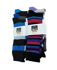 Alpine Swiss Men's Dress Socks 6 Pair Crew Sock Cotton for Men Solid Ribbed Argyle Pattern Multicolor Fun Designs