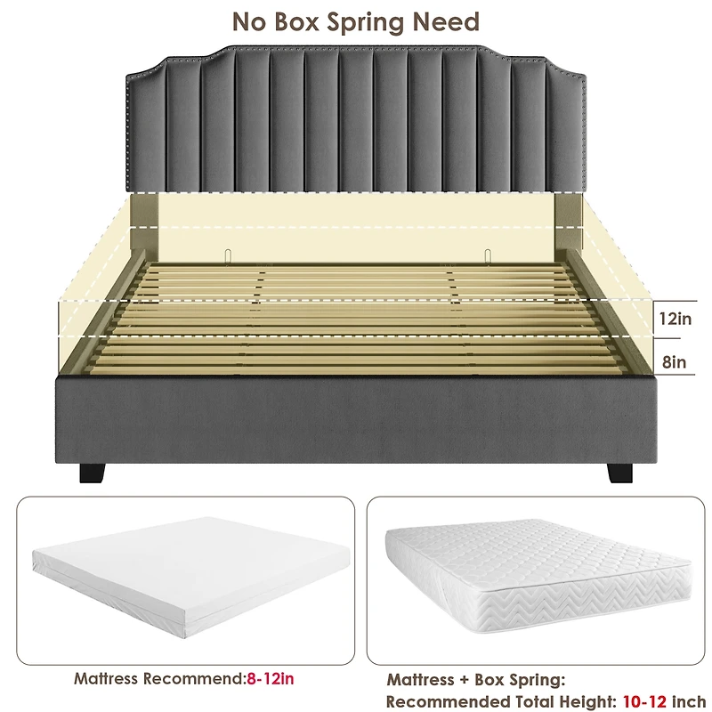Streamdale Lift Up Queen Size Bed Velvet Grey