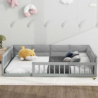 Streamdale Gray Upholstered Wood Platform Bed with Rails