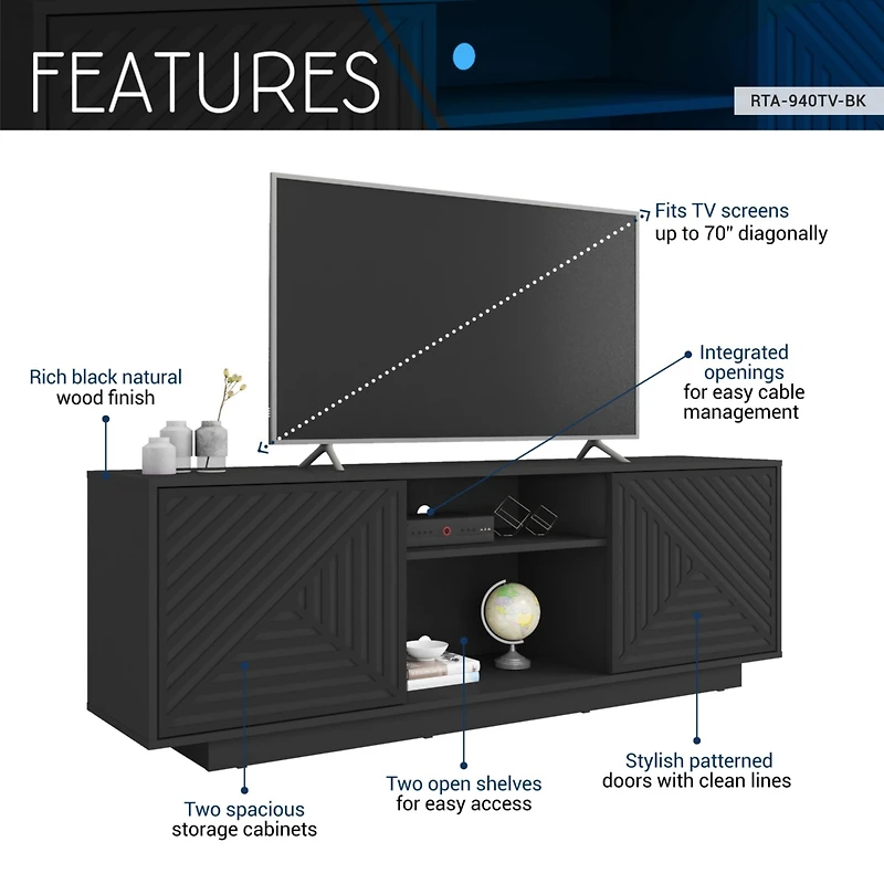 Streamdale Modern Tv Stand For TVs Up To 70", Black