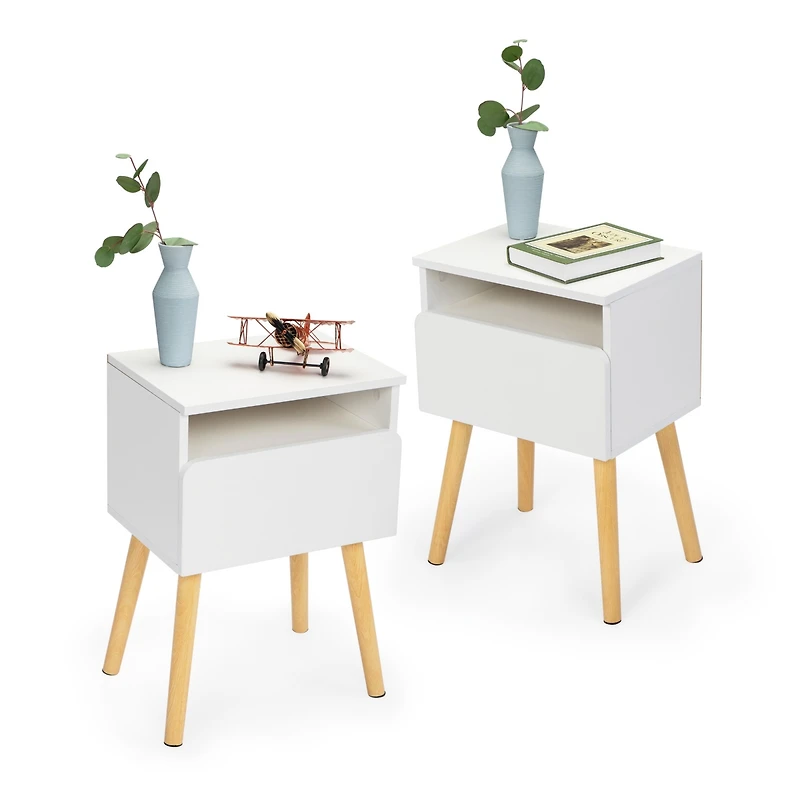 Streamdale Furniture Modern White Bedside Table with Drawers and Shelves